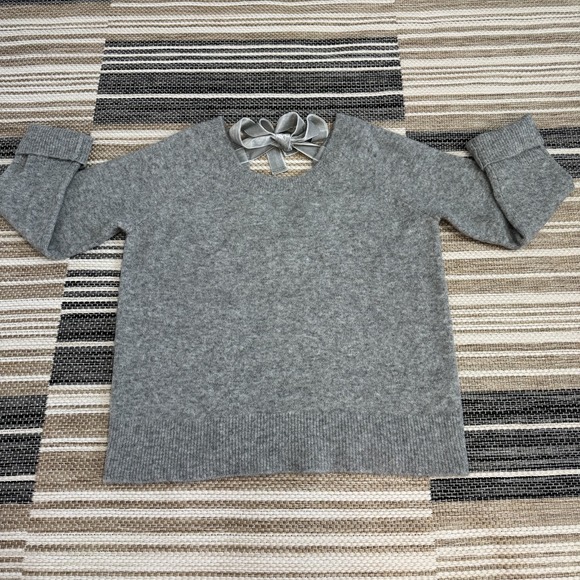 J. Crew Sweaters - J Crew V Back Sweater Women's Velvet Tie XS Gray Bow Pullover Wool Blend Relaxed
